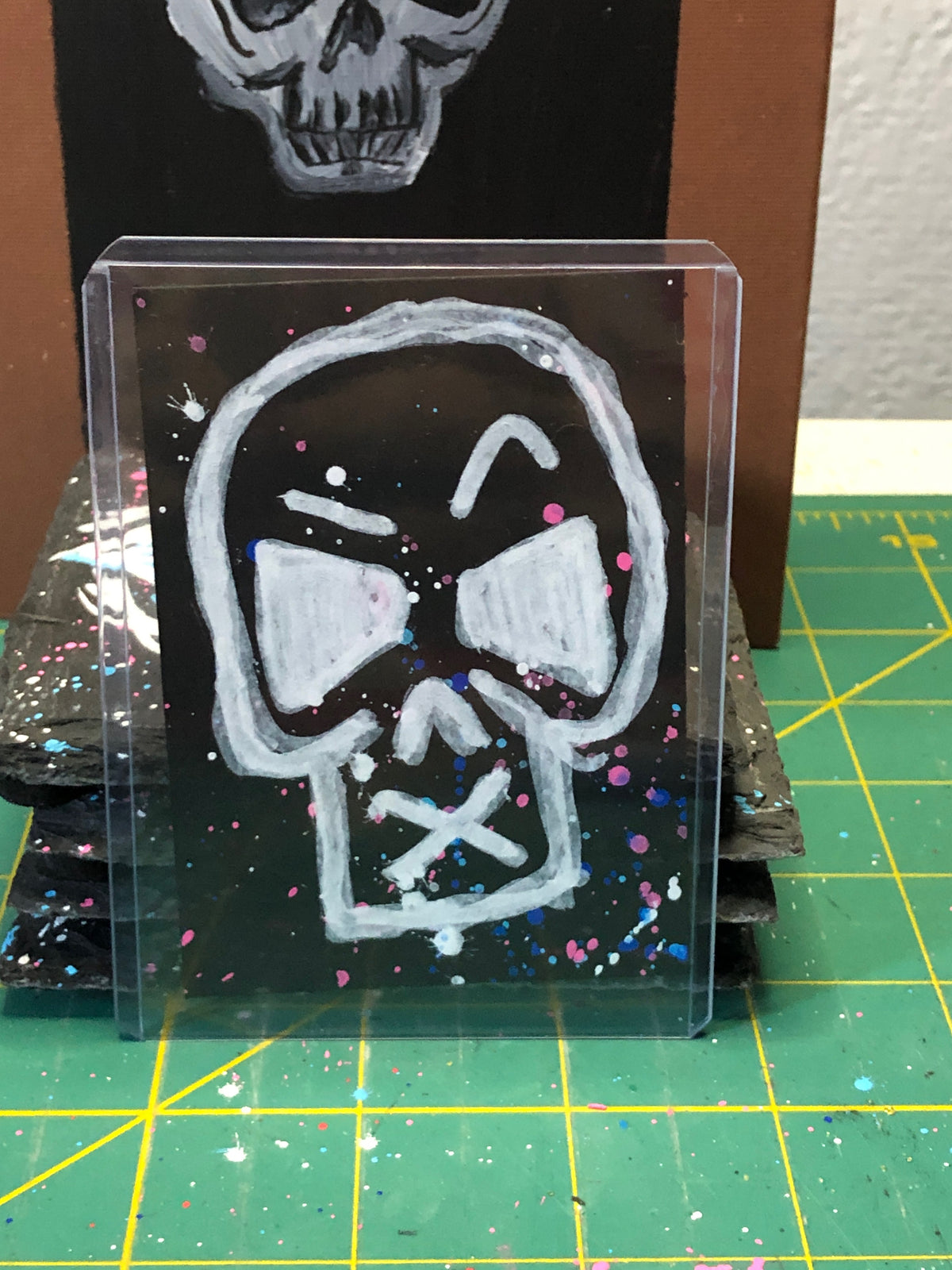 White Skull on Splatter Black - 1 of 1 Art Cards - Collectibles