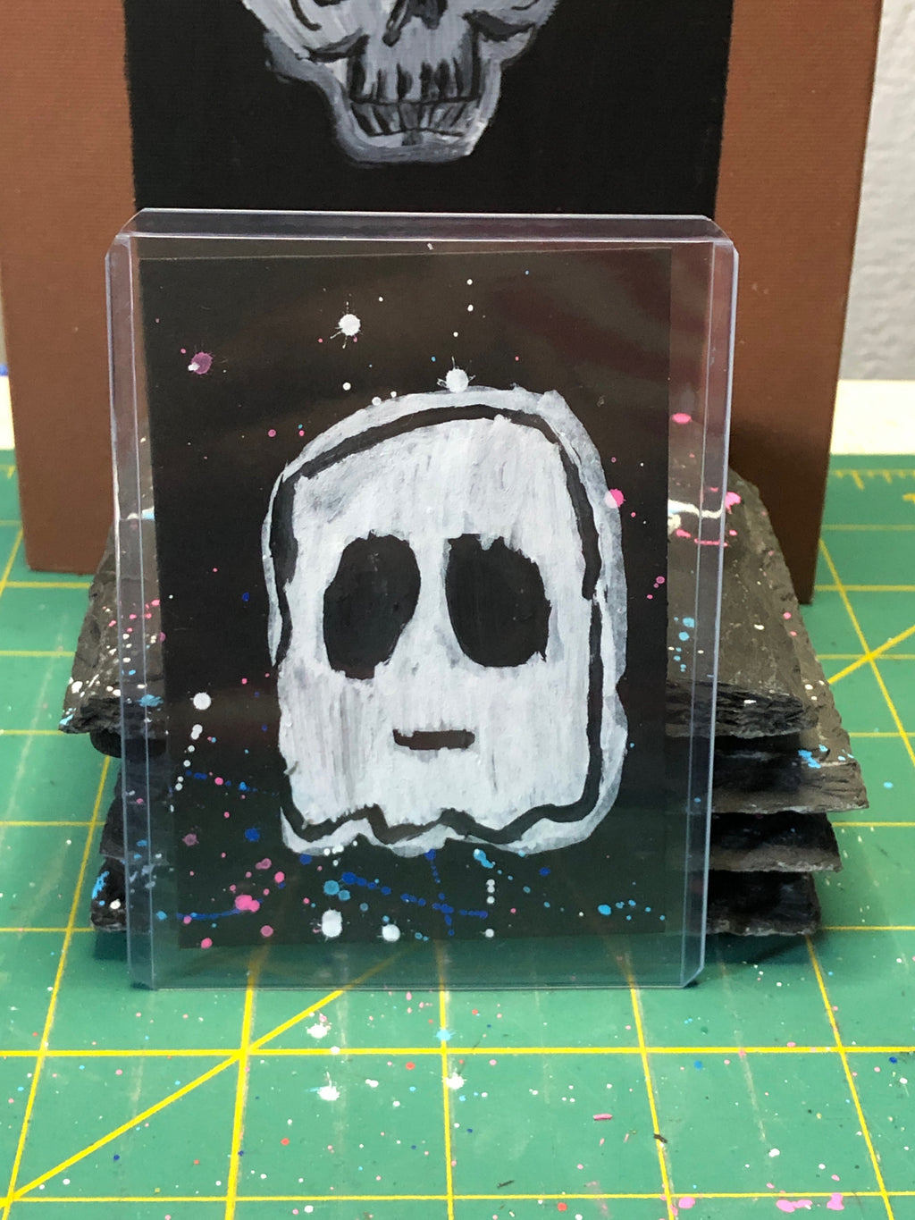 White Ghost on Splatter Black - 1 of 1 Art Cards - Collectibles