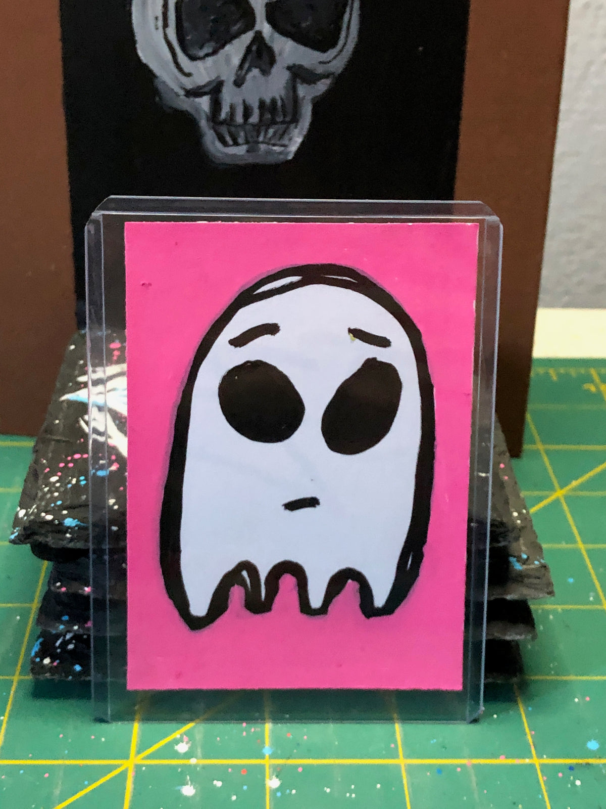 White Ghost on Pink - 1 of 1 Art Cards - Collectibles